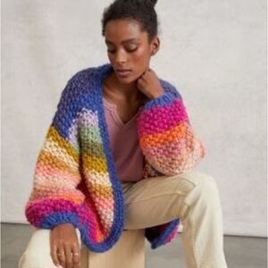 FRNCH women's Chunky Rainbow Knit cardigan Anthropologie one size